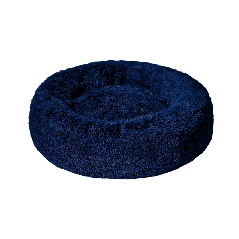 Dog calming bed in a soothing navy blue shade.